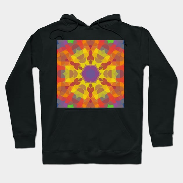 Retro Mandala Flower Yellow Orange and Purple Hoodie by WormholeOrbital